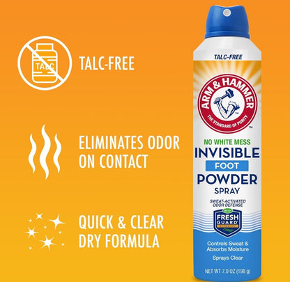 Arm & Hammer Invisible Foot Powder Spray, Clear Talc-Free Foot Odor & Sweat Control 7oz (1 Pack)