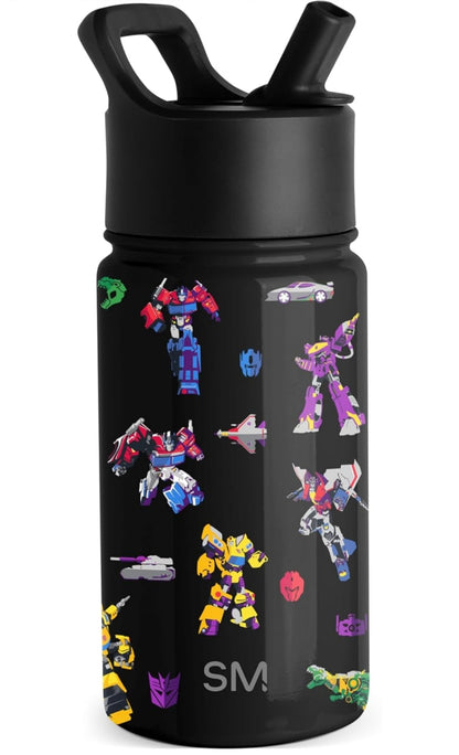 Simple Modern Kids Summit Water Bottle with Straw Lid | Transformers 14oz Stainless Steel Cup Insulated Tumbler for Toddlers, Boys, School | Transformer Block Nation