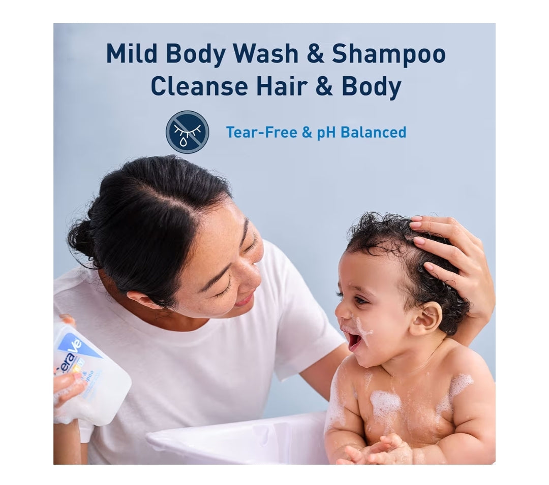 CeraVe Bébé Lavage & Shampooing, Sans Parfum, Paraben ni Sulfate pour un Bain de Bébé sans Larmes (237 ml)