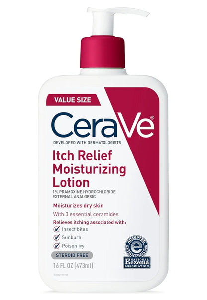 CeraVe Anti-jeuk Bevogtigende Lotio met Pramoksienhidrochloried, Verlig Jeuk, Geringe Velirritasies, Sonbrandverligting, Insekbyte (473 ml)