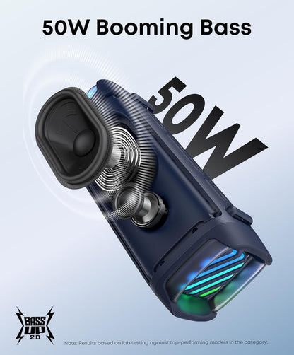 Soundcore Boom 3i by Anker, Rugged Outdoor Speakers, IP68 Waterproof, Floating Playback, Saltwater-Resistant, BassUp 2.0, 50W Portable Speaker, Bluetooth 5.3, 16H, TWS, Kayak/Fishing/Camping-Blue