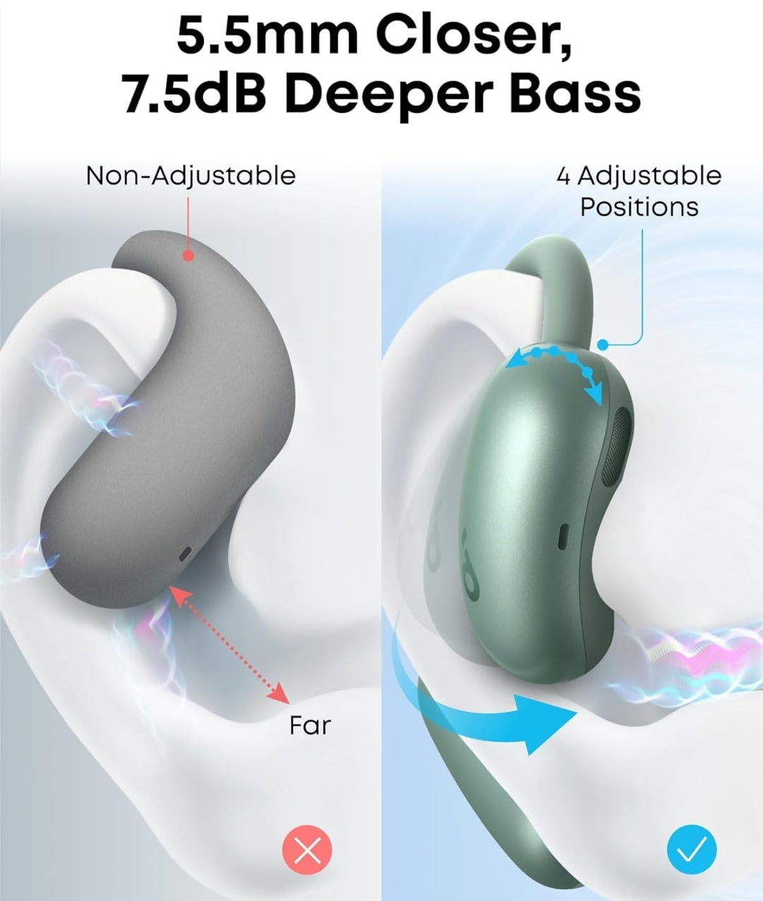 Soundcore AeroFit 2 by Anker, Open-Ear Headphones, Translation Earbuds Real Time, 4 Adjustable Positions for Every Ear Size, 2x Richer Bass, Hi-Res, 42H Playtime, IP55,AI Clear Calls,Wireless Charging