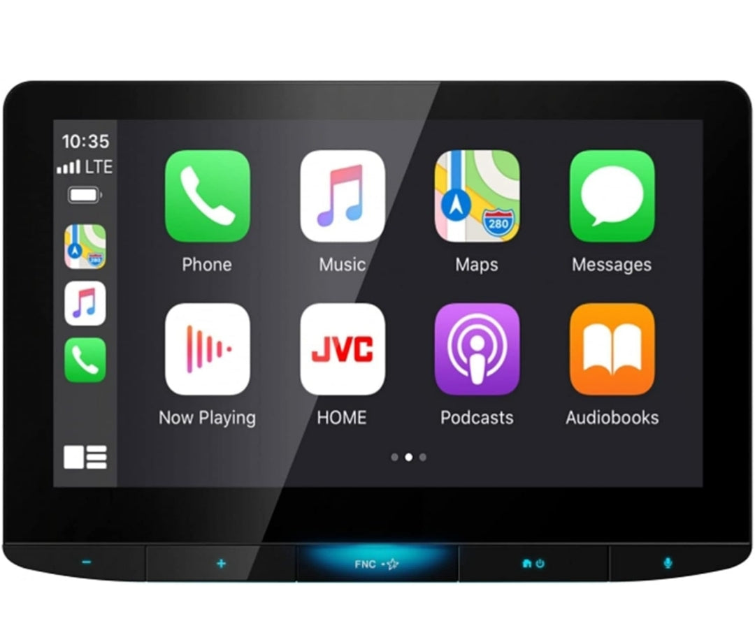 JVC Bluetooth-motorstereontvanger met USB-poort – 10.1" drywende raakskerm HD-skerm, AM/FM-radio - MP3-speler - Dubbel DIN - Waze-gereed met Apple CarPlay of Android Auto (Swart)