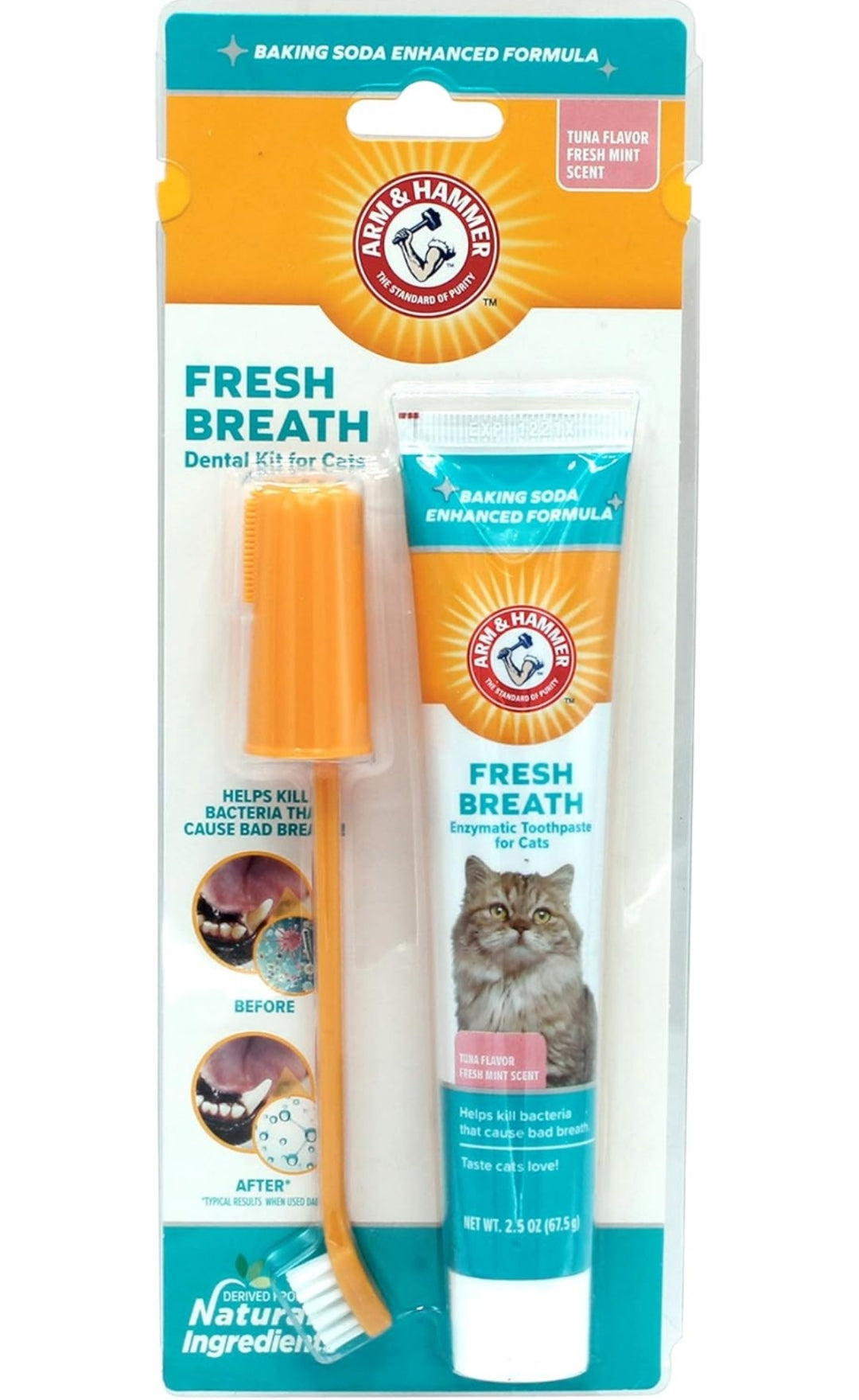 Arm & Hammer for Pets Dental Kit for Cats - 3 Piece Set Includes Toothpaste Fingerbrush Tasty Tuna Flavor(2.5 oz)