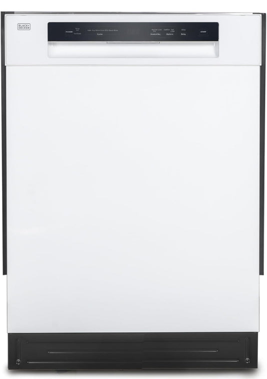 BLACK+DECKER 24" Ingeboude Skottelgoedwasser, 12-Plekkie Plaatkapasiteit met Vlekvrye Staalbad, Skottelgoedwasser met 5 Wasprogramme en Slim Wasiklus, ENERGY STAR Gesertifiseer, BDW100MW, Wit