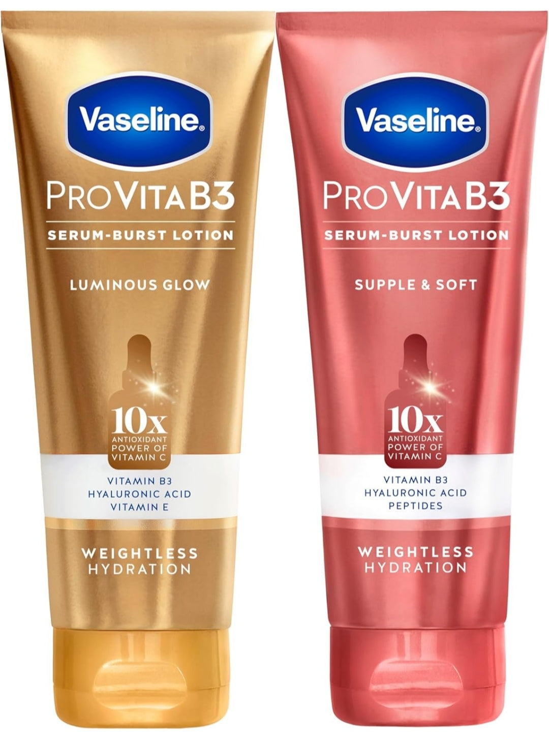 Vaseline Pro VitaB3 Skin Care Serum Burst for Healthy, Glowing Skin Luminous Glow & Supple & Soft 10x Antioxidant Power of Vitamin C with Vitamin B3, Hyaluronic Acid 7.5 fl oz 2Pk