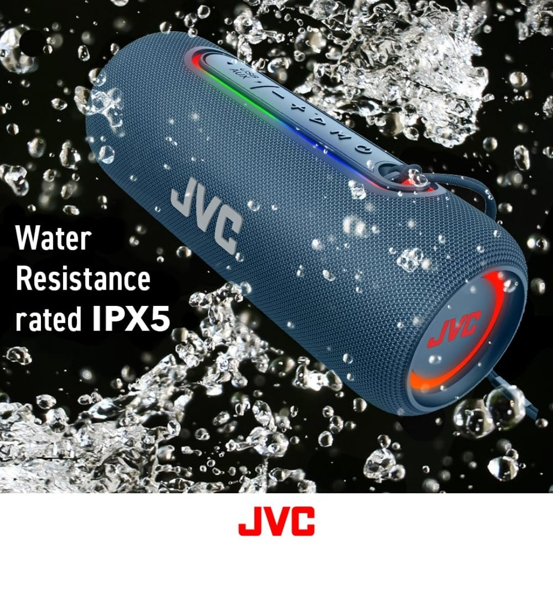 JVC Verligte Draagbare Koordlose Luidspreker met 20W maksimum uitsette, Dinamiese Klank, Bluetooth 5.0, TWS-vermoë, USB-C, IPX5, AUX-ingang, tot 5-uur batterylewe - SPPA5BTA (Blou)