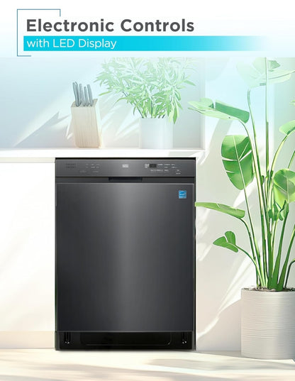 BLACK+DECKER 24" Ingeboude Skottelgoedwasser, 12-Plek Instelling Kapasiteit met Vlekvrye Staal Bad, Skottelgoedwasser met 6 Wasprogramme, Lae Geraas, ENERGY STAR Gesertifiseer, BDW200MB, Swart