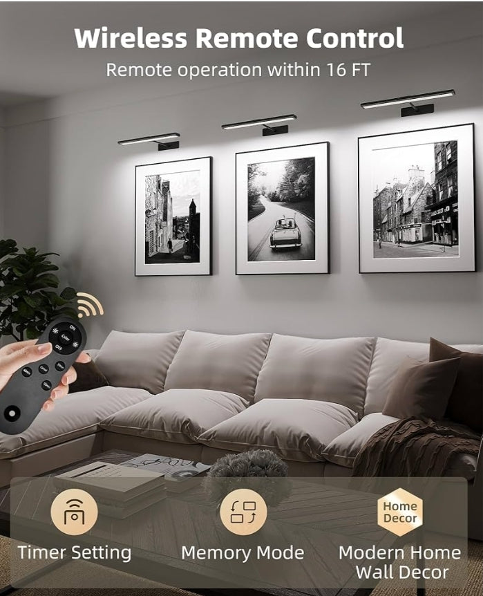 Picture Light for Wall, 4800mAh Rechargeable Wireless Remote Battery Lights, 16In Dimmable Magnetic LED Light, Colors Temperatures