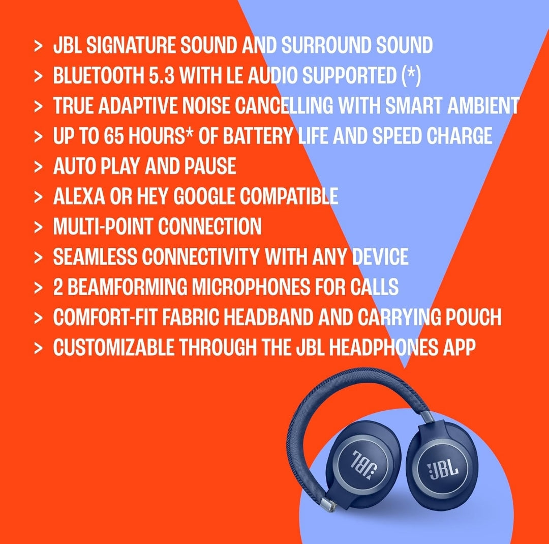 JBL Live 770NC - Wireless Over-Ear Headphones with True Adaptive Noise Cancelling - (White)