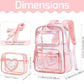 Girls Clear Backpack,2 PCS Large Backpacks Set,Heavy Duty Bookbag Stadium Approved Daypack Transparent Women Bag See Through Daypack for Kids Elementary Middle School Students Teens Sport Pink