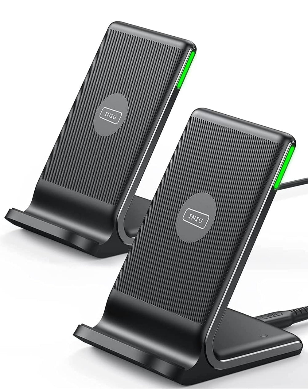[2-Pack] Wireless Charger, INIU 15W Qi-Certified Fast Wireless Charging Stand with Sleep-Friendly Adaptive Light Compatible with iPhone 16 15 14 13 12 Pro Max Plus Samsung Galaxy S22 S21 Note 20 etc