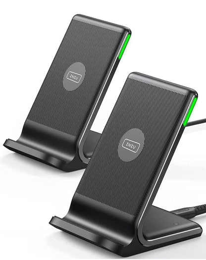 [2-Pack] Wireless Charger, INIU 15W Qi-Certified Fast Wireless Charging Stand with Sleep-Friendly Adaptive Light Compatible with iPhone 16 15 14 13 12 Pro Max Plus Samsung Galaxy S22 S21 Note 20 etc