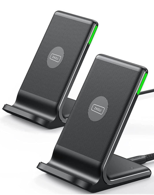 [2-Pack] Wireless Charger, INIU 15W Qi-Certified Fast Wireless Charging Stand with Sleep-Friendly Adaptive Light Compatible with iPhone 16 15 14 13 12 Pro Max Plus Samsung Galaxy S22 S21 Note 20 etc