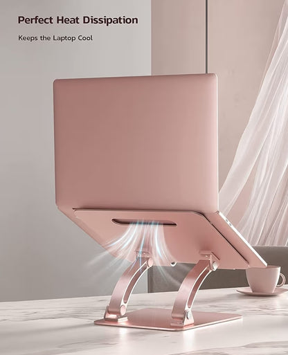 Volledig Verstelbare Skootrekenaarstaander Dubbelvouwbaar Aluminium Verhoger met Hitte-opening, Ergonomiese Toebehore Versoenbaar met Alle 10-17" Skootrekenaars (Pienk)