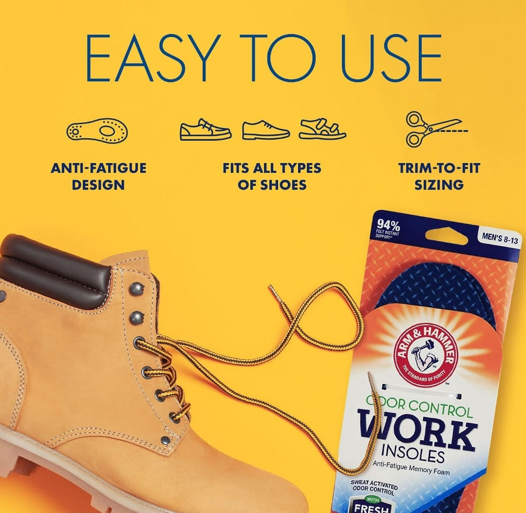 Arm & Hammer Memory Foam Work Insoles for Men and Women, Pair of Anti-Fatigue w/ Arch Support - (1 Pack)