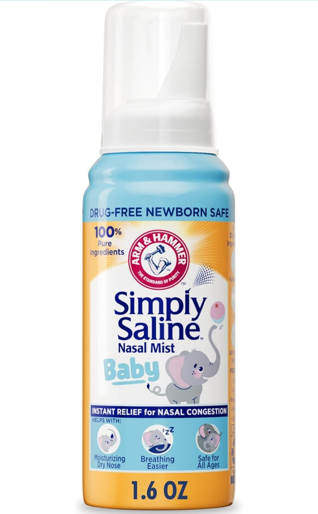 ARM & HAMMER Simply Saline Baby Nasal Mist Saline Spray (1.6 oz) / Pack of 4