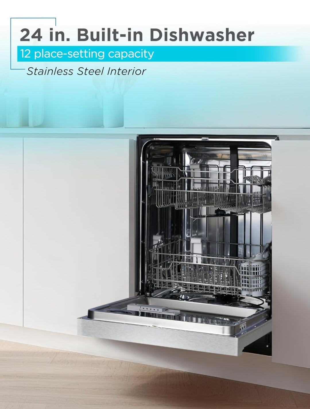 BLACK+DECKER 24" Ingeboude Skottelgoedwasser, 12-Plekkie-Opstelling Kapasiteit met Vlekvrye Staalbad, Skottelgoedwasser met 6 Wasprogramme, Lae Geraas, ENERGY STAR Gesertifiseer, BDW200MS, Vlekvrye Staal Voorkoms