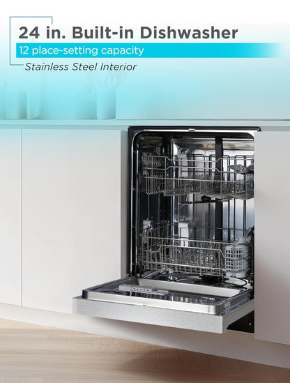 BLACK+DECKER 24" Ingeboude Skottelgoedwasser, 12-Plekkie-Opstelling Kapasiteit met Vlekvrye Staalbad, Skottelgoedwasser met 6 Wasprogramme, Lae Geraas, ENERGY STAR Gesertifiseer, BDW200MS, Vlekvrye Staal Voorkoms