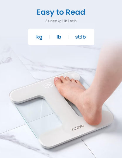 Digital Scale for Body Weight, Highly Accurate Weighing Machine w/ Transparent Tempered Glass, Clear LED Display - 400 lb (White)