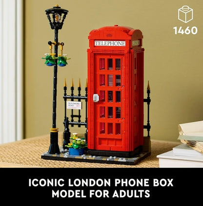 LEGO Ideas Red London Telephone Box Model - London Phone Booth and Cell Phone Holder for Build and Display (21347)