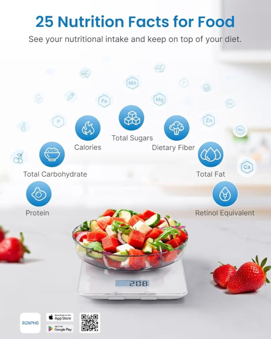 Bundle Smart Scale for Body Weight, 8-Electrode Body Composition Scale with BMI and Smart Food Scale