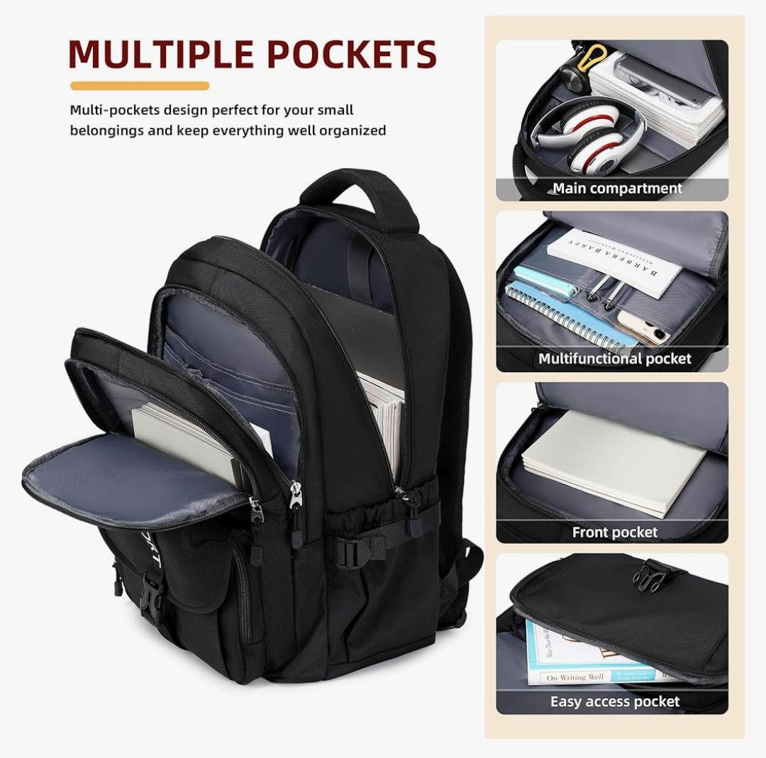 College Backpack, Travel Laptop Backpacks, Large Kids School Bag for Teens Girls Boys Students Bookbag Fit for 15.6 Inch Computer Waterproof Business Work Back Pack for Women Men Daypack Black