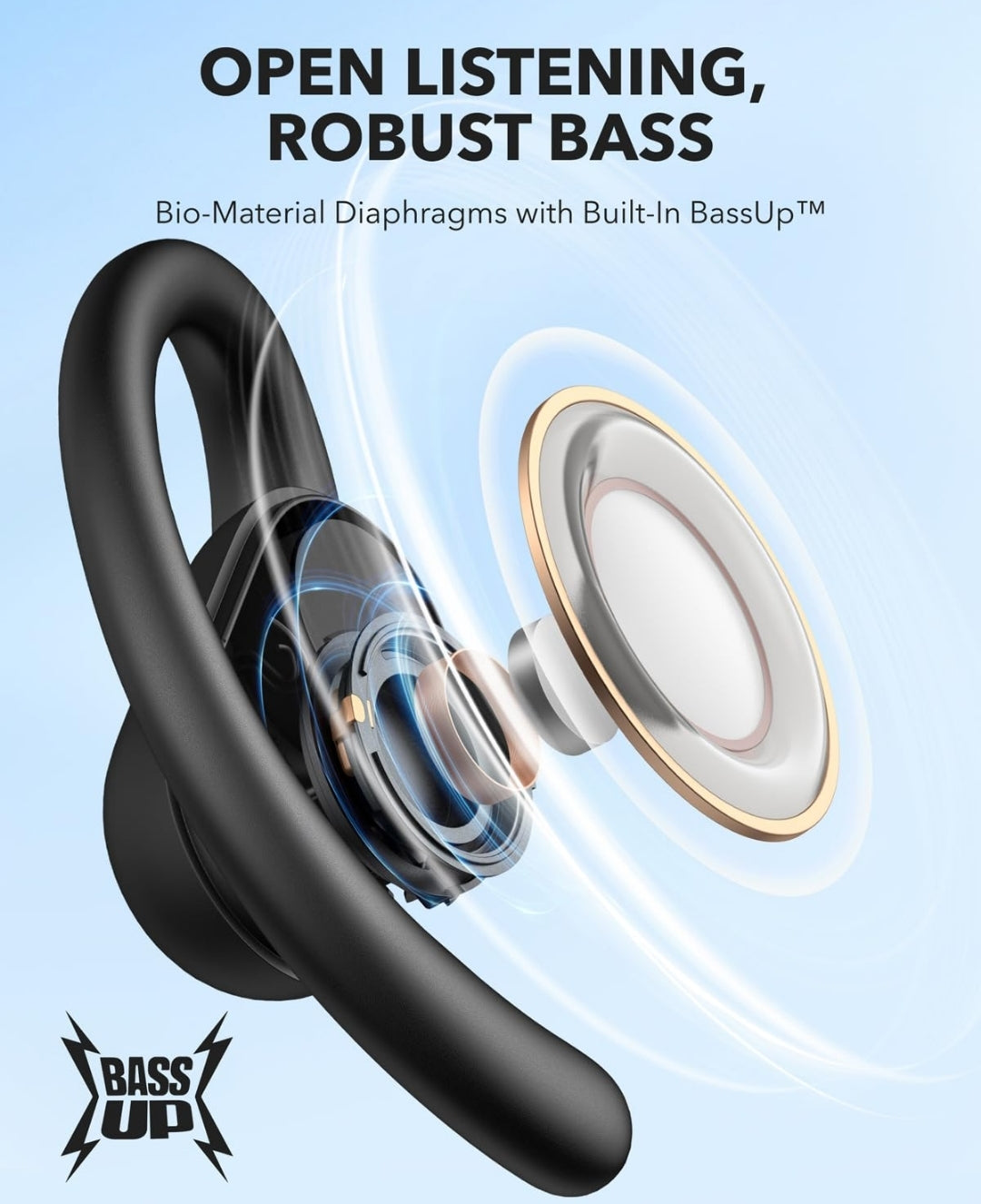 Soundcore by Anker V30i Open-Ear Headphones, Ultra-Comfort, Lightweight Design, Snug Fit, Ergonomic Ear Hooks, Robust Bass, 36H Playtime, Bluetooth 5.3, App Control, Clear Calls, Wireless Earbuds