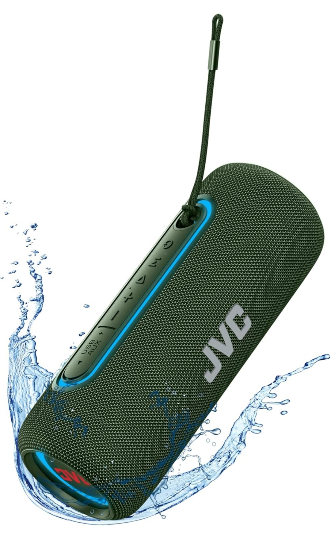 JVC Verligte Draagbare Koordlose Luidspreker met 20W maksimum uitsette, Dinamiese Klank, Bluetooth 5.0, TWS-vermoë, USB-C, IPX5, AUX-in, tot 5-uur batterylewe - SPPA5BTG (Groen)