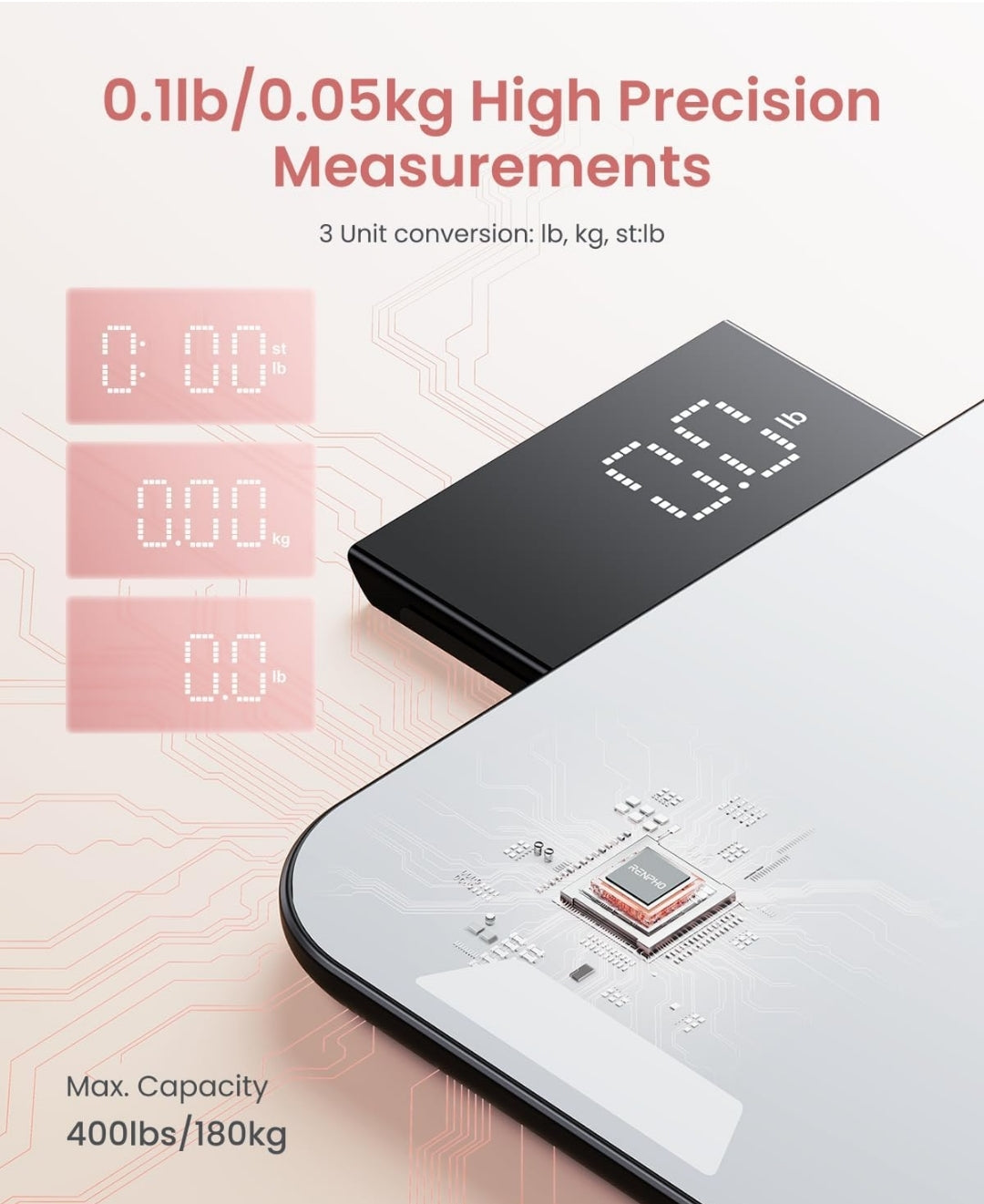 Portable Rechargeable Travel Weight Scale w/ Travel Makeup Mirror, Slide-Out LED Display, Digital High Accurate Scale