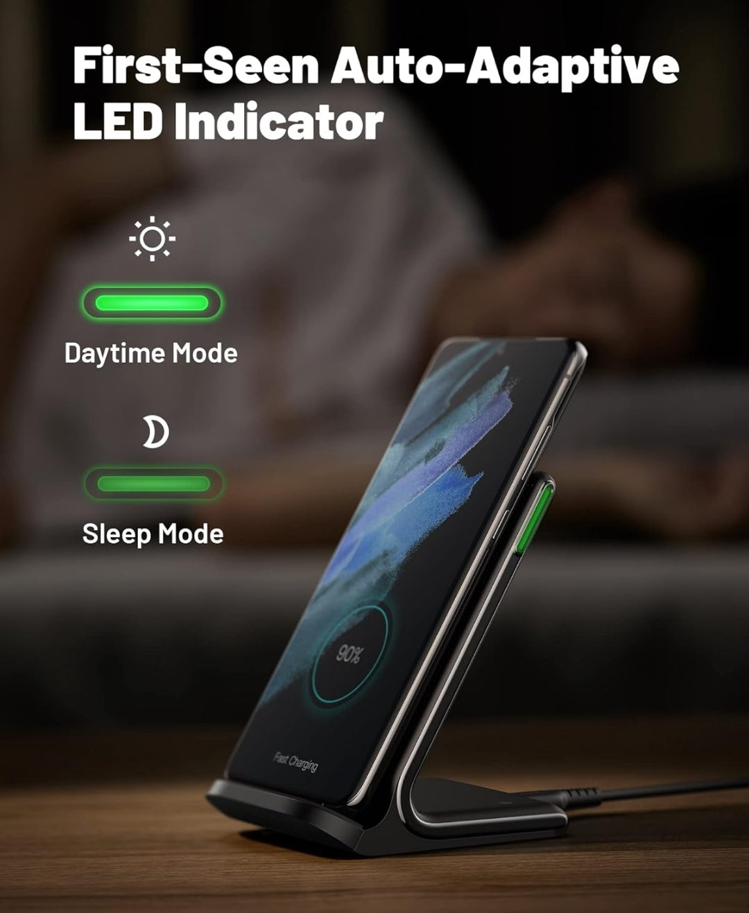 [2-Pack] Wireless Charger, INIU 15W Qi-Certified Fast Wireless Charging Stand with Sleep-Friendly Adaptive Light Compatible with iPhone 16 15 14 13 12 Pro Max Plus Samsung Galaxy S22 S21 Note 20 etc