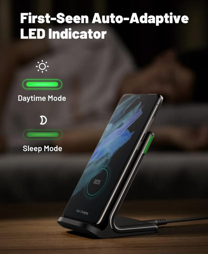 [2-Pack] Wireless Charger, INIU 15W Qi-Certified Fast Wireless Charging Stand with Sleep-Friendly Adaptive Light Compatible with iPhone 16 15 14 13 12 Pro Max Plus Samsung Galaxy S22 S21 Note 20 etc