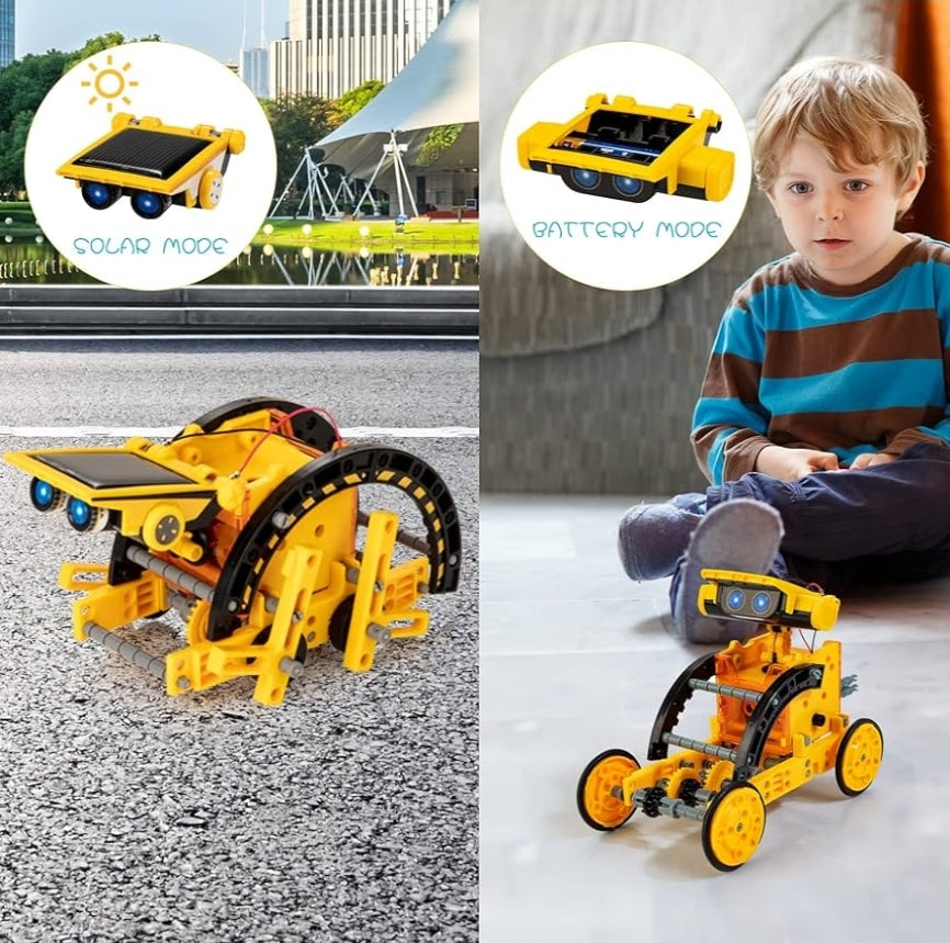 14-in-1 Solar Robot Kit Educational STEM Science Toy, DIY Solar Power Building Kit - Robotic Set Toys (Yellow/Orange)