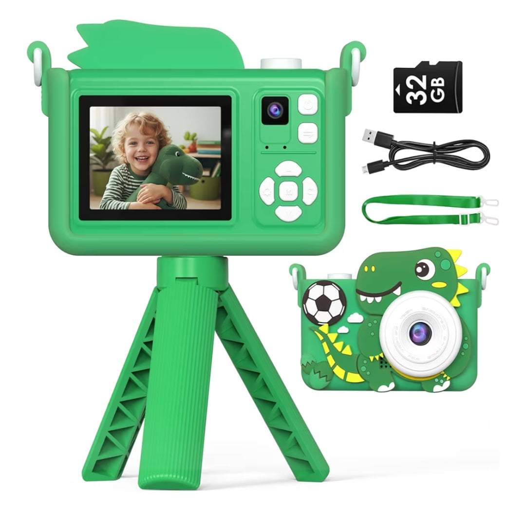 Kids Camera w/ Tripod & 32GB Card, 1080P HD Camera, Portable Toy - Green