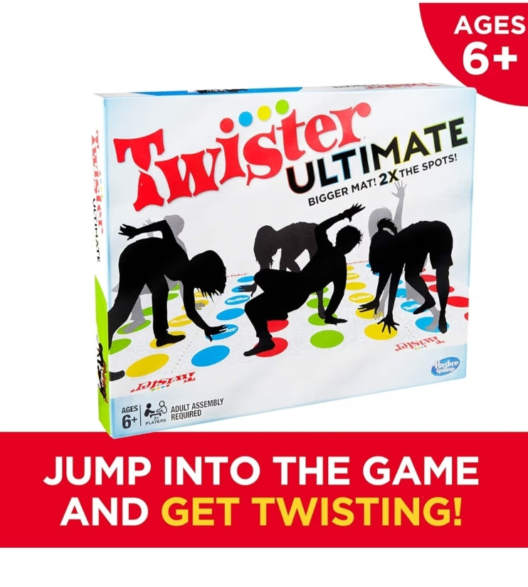 Hasbro Gaming Twister Ultimate: Bigger Mat, More Colored Spots, Family, Kids Party Game - Compatible with Alexa