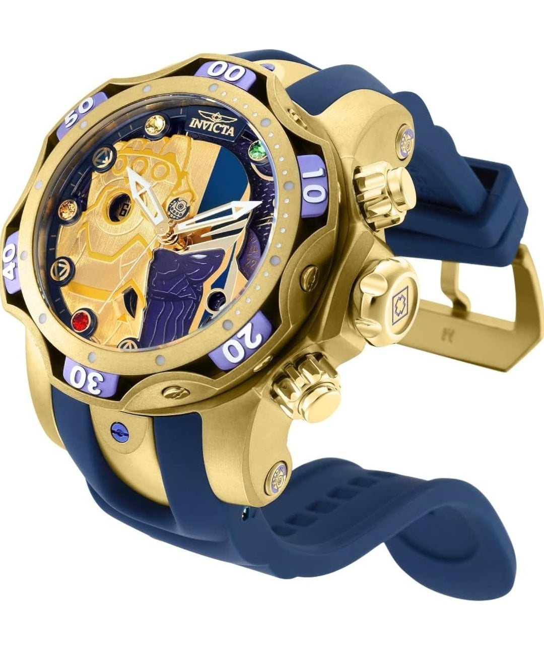 Invicta Marvel Thanos Men's 52.5mm Stainless Steel and Silicone Gold dial Quartz Watch