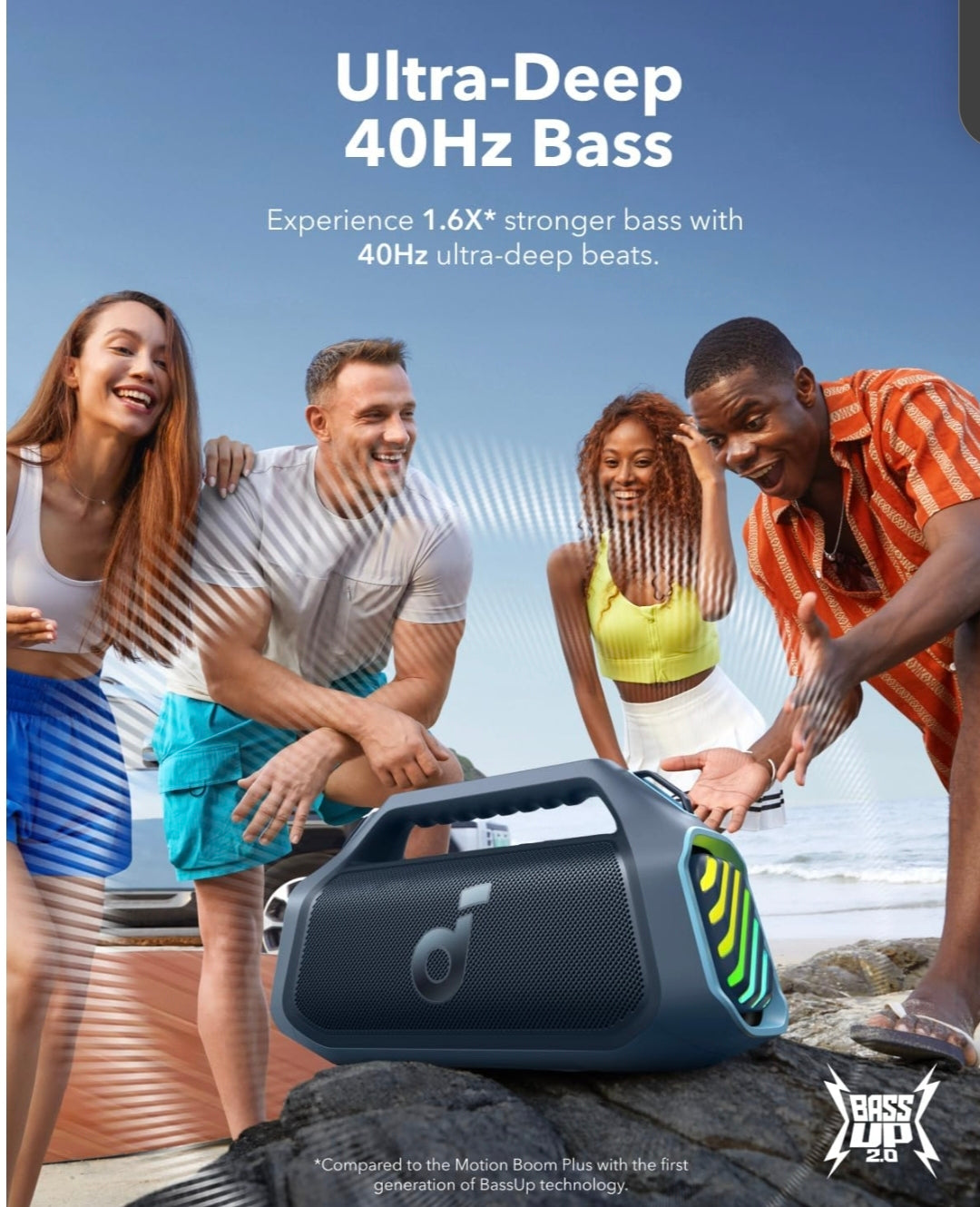 Soundcore Boom 2 Plus By Anker, Outdoor Speaker, 140W, 2+2 Channel, BassUp 2.0, 20H Playtime, Fast Charge, IPX7 Waterproof, RGB Lights, Power Bank, Bluetooth 5.3, Portable for Outdoors, Camping, Beach