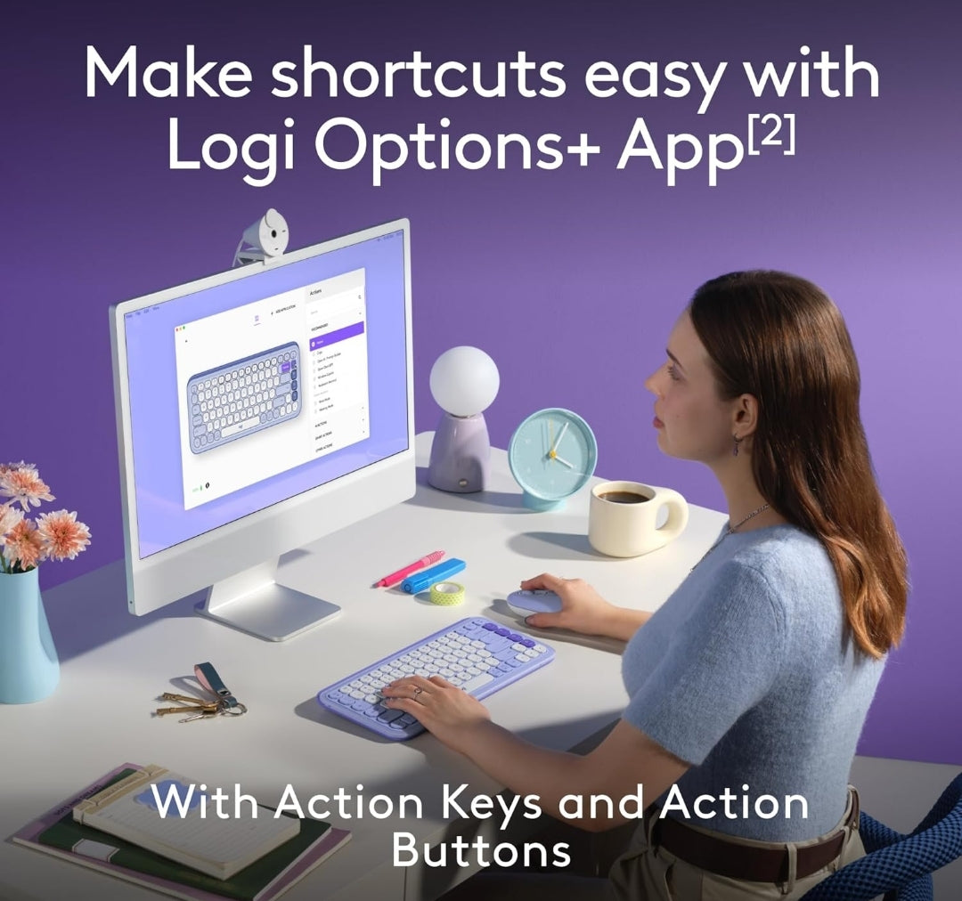 Logitech POP ICON Combo, Bluetooth-sleutelbord-en-muis-kombinasie, Gemaklike Tik, programmeerbare Sleutels en Knoppies, Stil kliek, Maklike-Skakel tot 3 Toestelle - Lilak