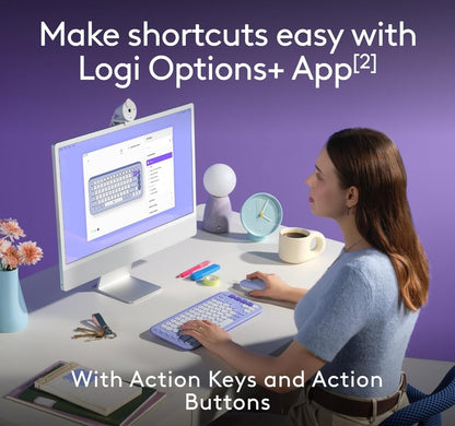 Logitech POP ICON Combo, Bluetooth-sleutelbord-en-muis-kombinasie, Gemaklike Tik, programmeerbare Sleutels en Knoppies, Stil kliek, Maklike-Skakel tot 3 Toestelle - Lilak