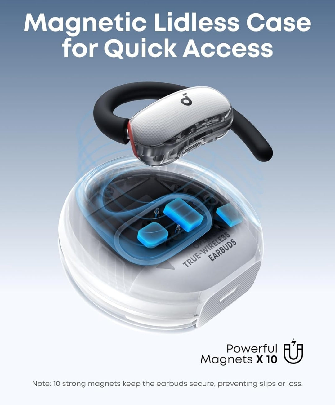 Soundcore V40i by Anker, Open-Ear Headphones, Crystal-Clear Design, Lidless Case, 4 Adjustable Positions for Every Ear Size, Richer Bass, IP55, 21H Playtime, AI Clear Calls, Bluetooth 5.4, App Control