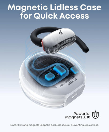 Soundcore V40i by Anker, Open-Ear Headphones, Crystal-Clear Design, Lidless Case, 4 Adjustable Positions for Every Ear Size, Richer Bass, IP55, 21H Playtime, AI Clear Calls, Bluetooth 5.4, App Control