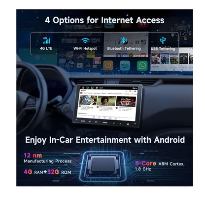 9" Android Dubbel Din Motor Stereo, 4G LTE, Wi-Fi/BT/USB tethering, Draadlose CarPlay & Android Auto, Dubbele Bluetooth, HD Lewendige Agteruitry Kameras, DSP&SCVC, KI Klets