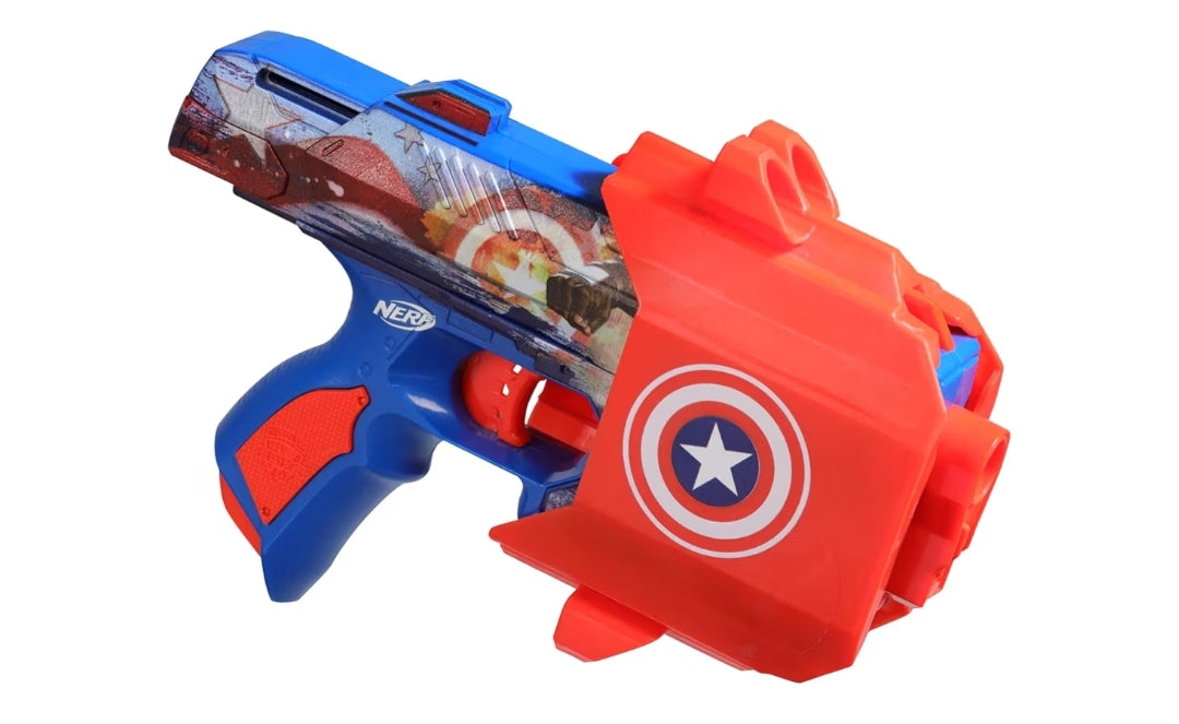 Nerf Marvel Captain America Dart Blaster, 10 Elite Darts, Holster, Toy Foam Blasters for 8 Year Old Boys & Girls & Up