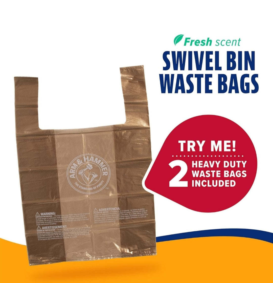 Arm & Hammer Dog Pooper Scooper Swivel Bin & Rake - Black (2 Heavy Duty Scented Waste Bags Included)