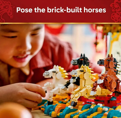 LEGO Lentefees Galoppende Perd Doek Kinders Bou Speelding - Jaar van die Perd Speelding - Boubare Chinese Nuwejaar Versiering