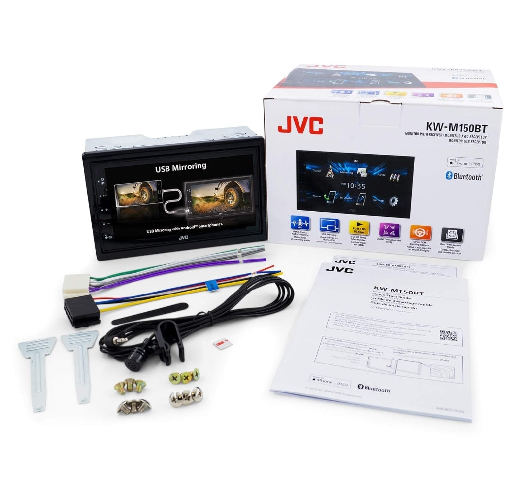 JVC KW-M150BT Bluetooth Motorradio-Ontvanger met USB-poort – 6.75" Raakskerm – AM/FM Radio – MP3-speler Dubbel DIN – 13-band EQ (Swart)