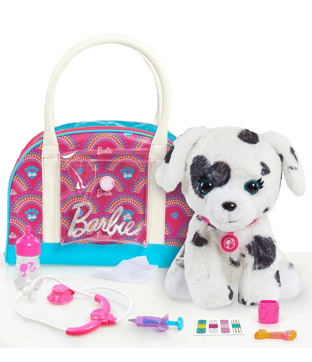 Barbie Hug & Kiss Pet 9-Piece Doctor Set with Dalmatian Puppy, Lights and Sounds, Pretend Play, Kids Toys for Ages 3 Up by Just Play