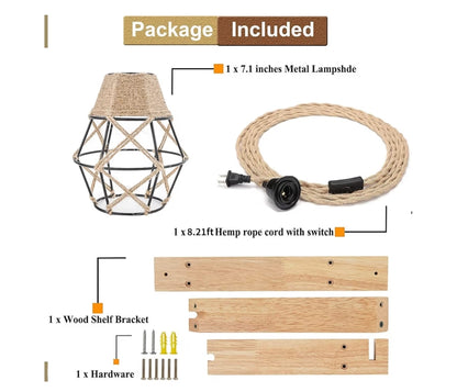 Muurlamp met Propkoord – Hanglampe wat in Muurprop Inprop, Rustieke Muurgemonteerde Lamp met Houthakbeugel en Skakelkoord