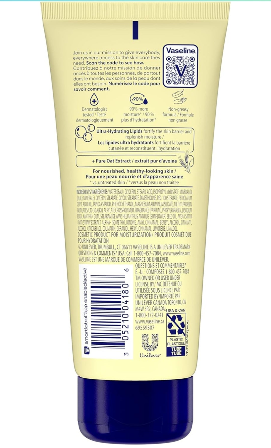 Vaseline Nourishing Moisture Body Lotion Hand & Body Lotion Pack of 12 for Dry Skin made with Ultra-Hydrating Lipids & Pure Oat Extract 3.4 oz