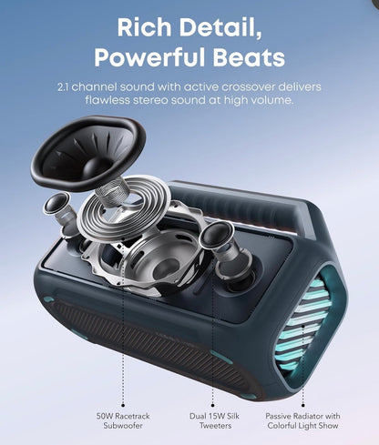 Soundcore Boom 2 By Anker, Outdoor Speaker, 80W, Subwoofer, BassUp 2.0, 24H Playtime, IPX7 Waterproof, Floatable, RGB Lights, USB-C, Custom EQ, Bluetooth 5.3, Portable for Camping, Beach, and Backyard